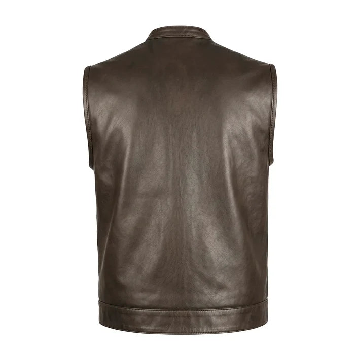Spearfish - Men's Club Style Leather Motorcycle Vest (Brown)