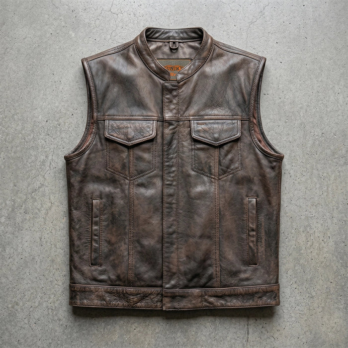 Spearfish - Men's Club Style Leather Motorcycle Vest (Brown)