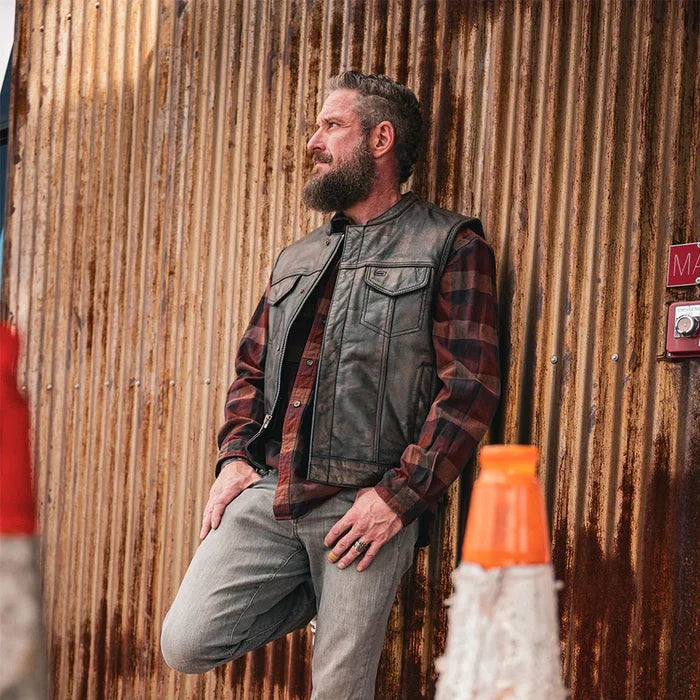 Spearfish - Men's Club Style Leather Motorcycle Vest (Brown)