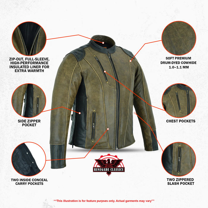 Spirit Rider Women's Vintage Brown Leather Motorcycle Jacket