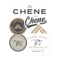 Chêne sticker pack, flat lay of five die-cut logo, seal and mallard vinyl decals