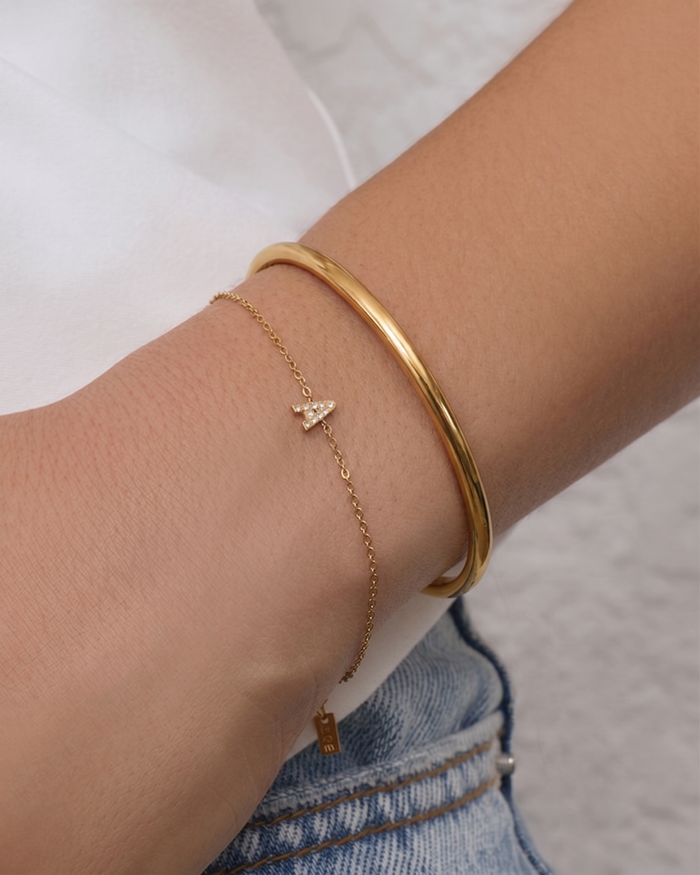Stone Initial Bracelet Stack