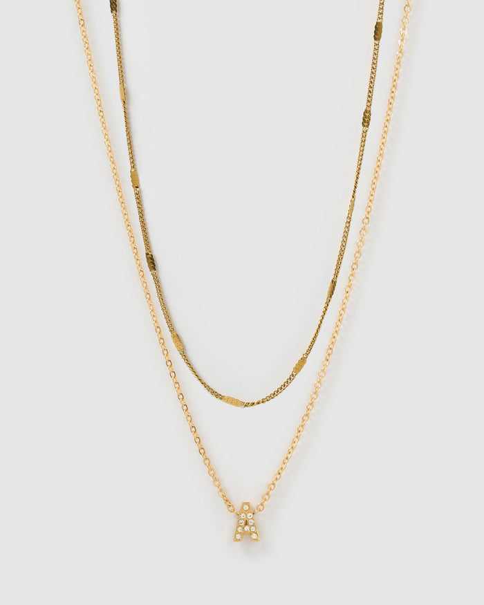Stone Initial Necklace Stack