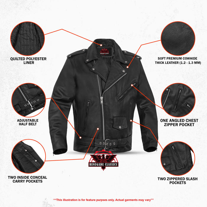 Super Arnold Men's Black Leather Jacket – Retro Design