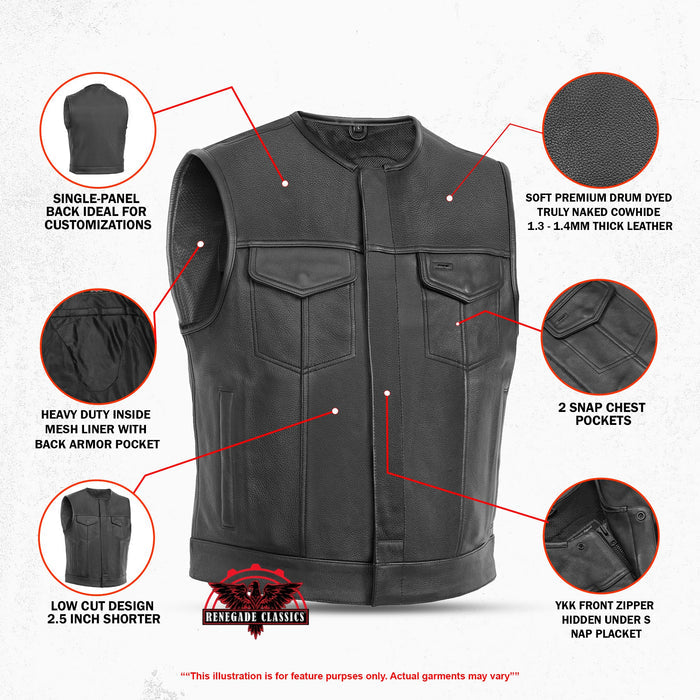 Target Lowcut Men's Leather Motorcycle Vest – Black