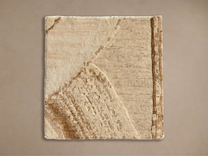Tasmin Hand-Knotted Rug Swatch, beige & light brown with abstract, raised textured pattern. Flat, top-down view.