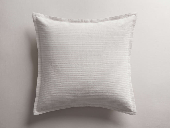 Square Tegan Sham, light gray, with subtle horizontal stripe texture and a crisp 1-inch framed edge.