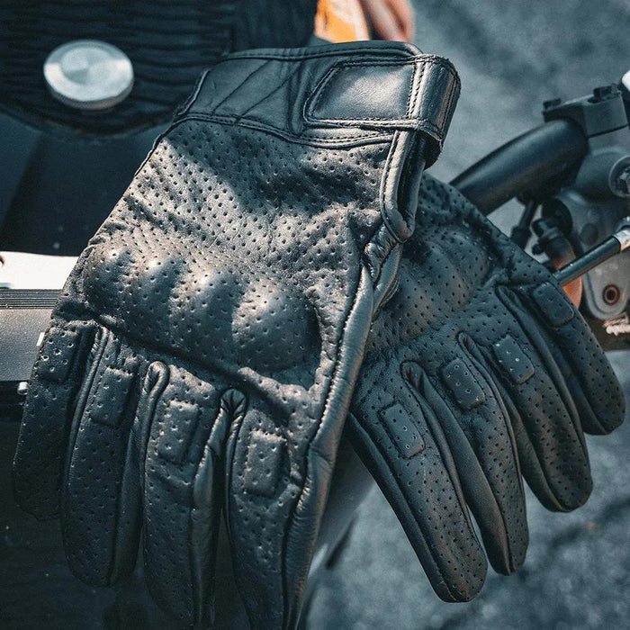 Throttle Grip - Men's Perforated Leather Motorcycle Gloves