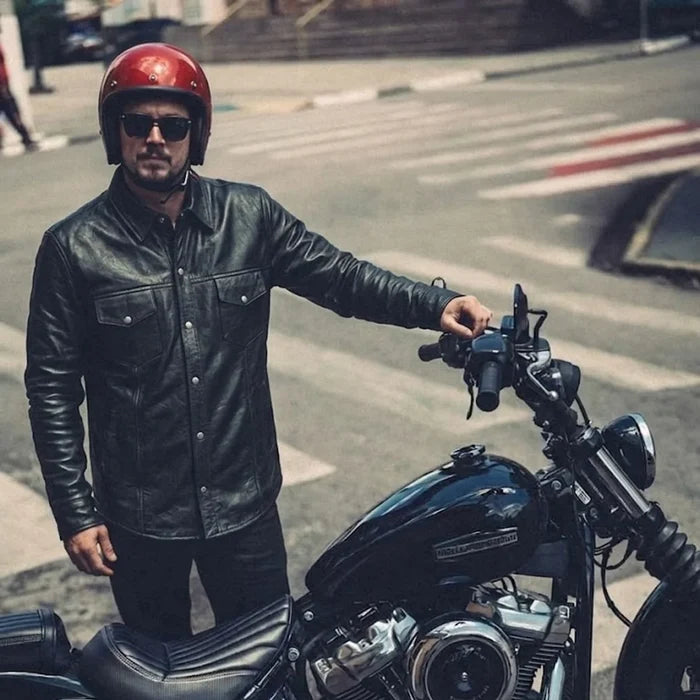 Titan - Men's Shirt style Premium Leather Biker Jacket
