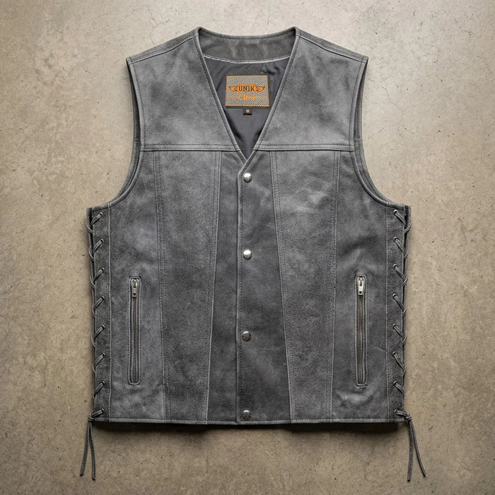 Tombstone - Men's Motorcycle Leather Vest (Gray)