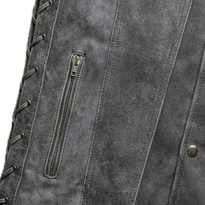 Tombstone - Men's Motorcycle Leather Vest (Gray)