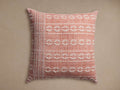 Tulah Outdoor Floor Pillow, square, salmon with textured off-white geometric patterns and striped left border.