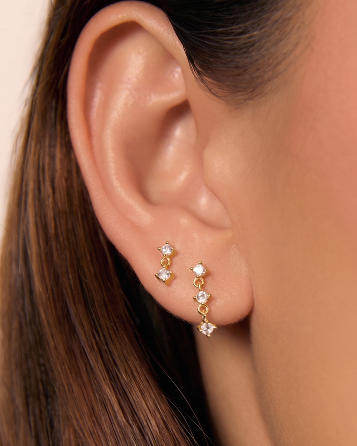 Twin Single Earring Stack - Gold