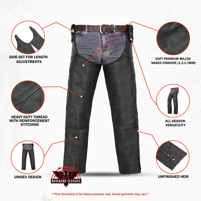Unisex Adjustable Side Snap Beltless Chap