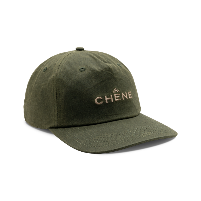 Unstructured 5-Panel Embroidered Waxed Cotton Cap in Dark Olive, front view #dark_olive