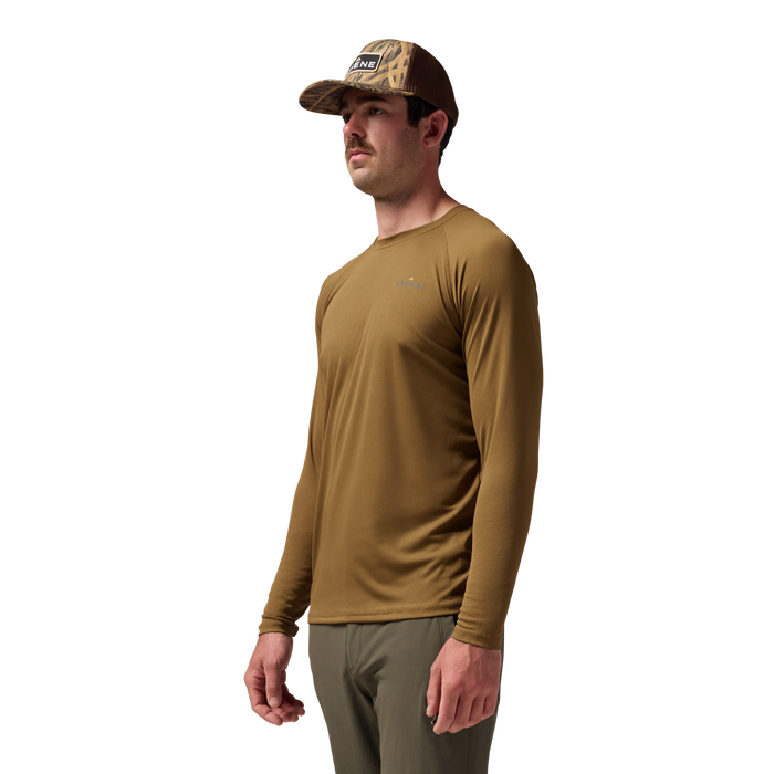 Vale 105 Synthetic Crew L/S in Field Khaki, on model #field_khaki
