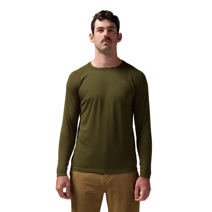Vale 105 Synthetic Crew L/S in Dark Olive, on model #dark_olive