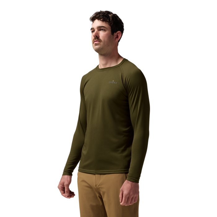 Vale 105 Synthetic Crew L/S in Dark Olive, on model #dark_olive