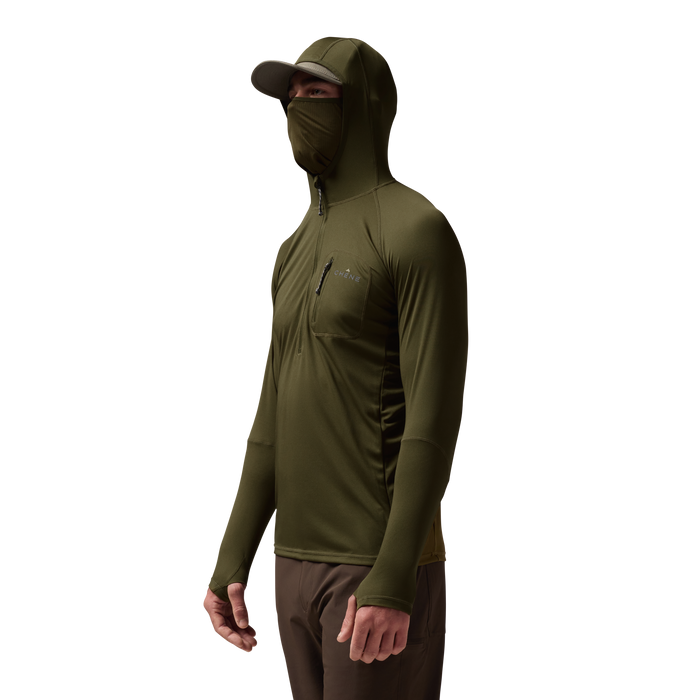Vale 105 Synthetic Hoodie in Dark Olive, on model #dark_olive