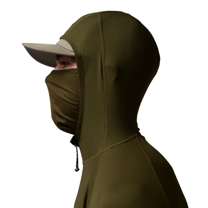 Vale 105 Synthetic Hoodie in Dark Olive, on model #dark_olive
