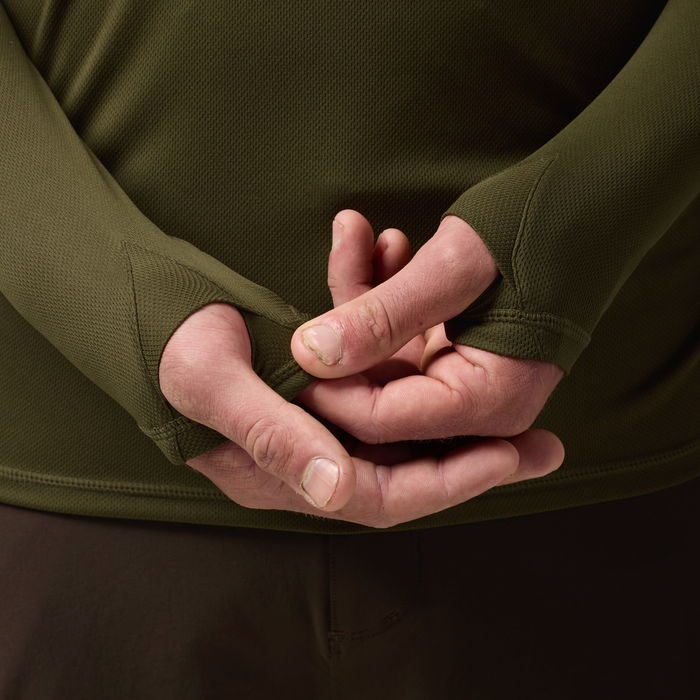 Vale 105 Synthetic Hoodie in Dark Olive, on model #dark_olive