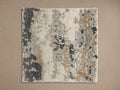Viona Hand-Knotted Rug Swatch: Rectangular, textured sample with abstract design in off-white, dark grey, and gold.