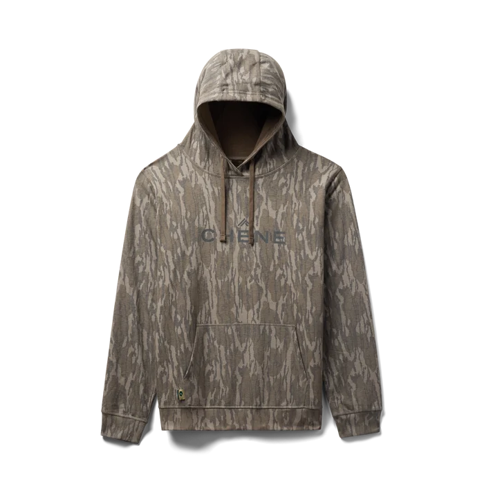 Washed Out Camo Logo Hoodie in Mossy Oak Original Bottomland, flat lay #mossy_oak_original_bottomland