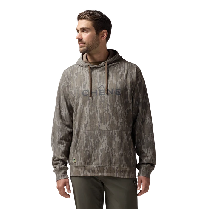 Washed Out Camo Logo Hoodie in Mossy Oak Original Bottomland, on model #mossy_oak_original_bottomland