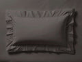 Dark gray Washed Percale Sham, lying flat, featuring a wide flange with mitered corners and visible decorative topstitch.