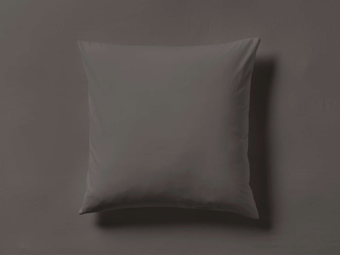 Dark grey Washed Sateen Sham, square and smooth, centered on a matching dark grey background, highlighting soft texture.