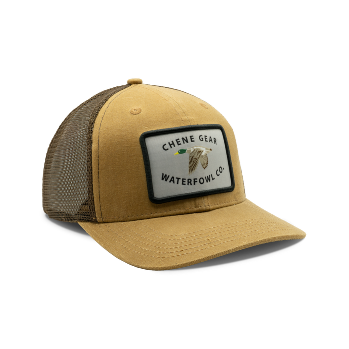 Waterfowl Co. Waxed Mesh Back Cap in Field Khaki, front view #field_khaki
