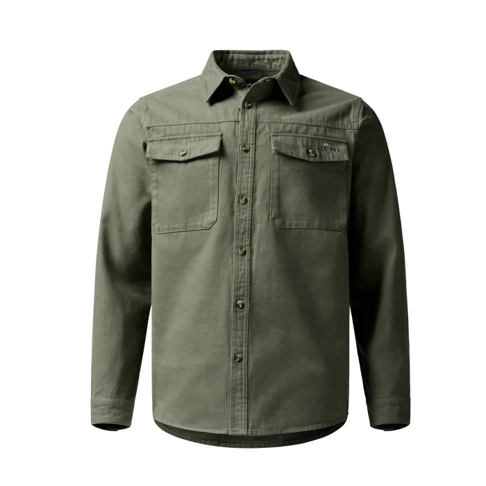 Waterfowler Moleskin Shirt in Moss, front view #moss
