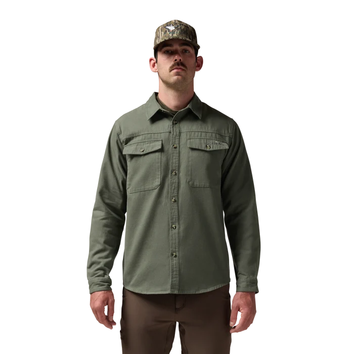 Waterfowler Moleskin Shirt in Moss, on model #moss