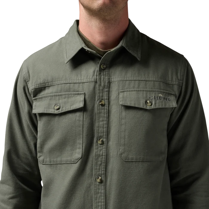 Waterfowler Moleskin Shirt in Moss, on model #moss
