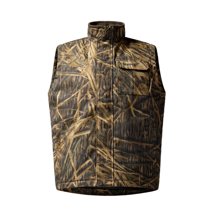 Waxed Canvas Goose Down Vest in Mossy Oak Original Shadow Grass, front view #mossy_oak_original_shadow_grass