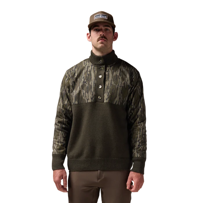 Waxed Canvas Sweater in Mossy Oak Original Bottomland, on model #mossy_oak_original_bottomland