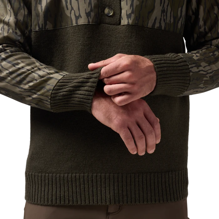 Waxed Canvas Sweater in Mossy Oak Original Bottomland, on model #mossy_oak_original_bottomland