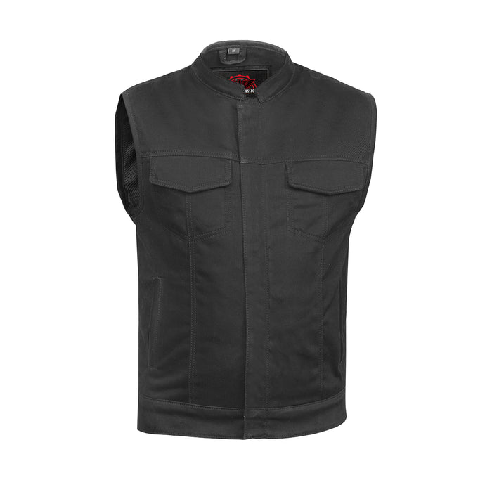 Weston Black Men's Denim Motorcycle Vest – Single Panel Back
