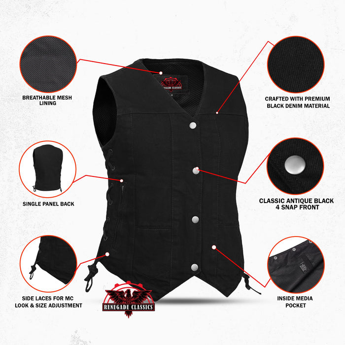 Women's 6 Pocket Denim Utility Vest - Black