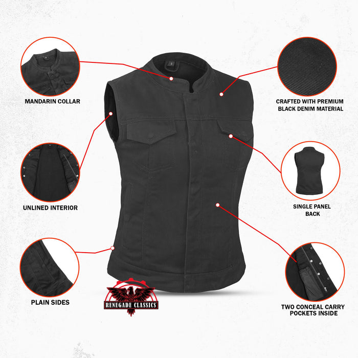 Women's Advance Black Construction Denim Vest