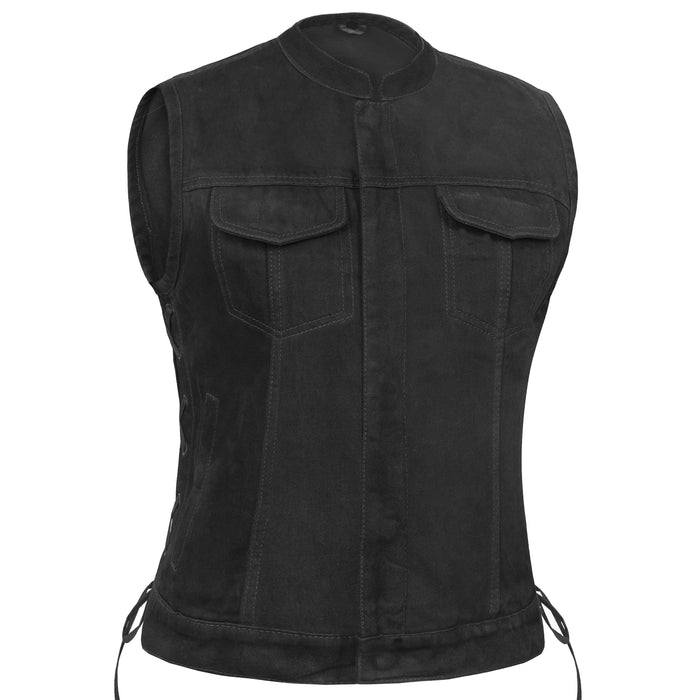 Women's Advance Side Laces Black Construction Denim Vest
