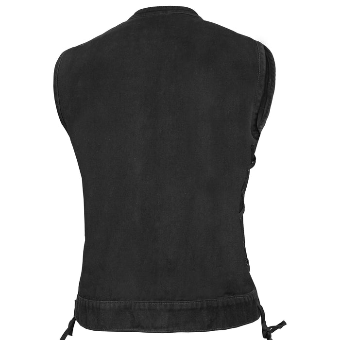 Women's Advance Side Laces Black Construction Denim Vest