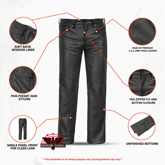 Women's Classic 5 Pocket Black Casual Motorcycle Leather Pants