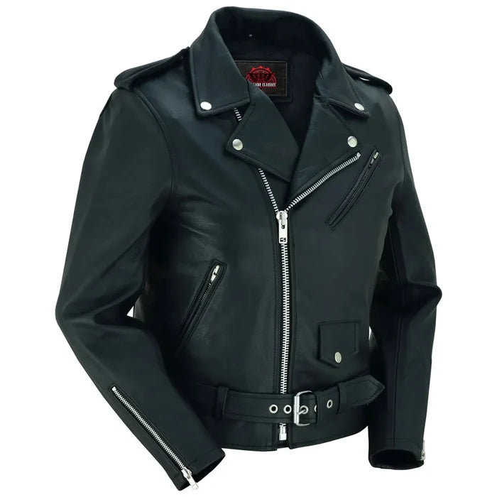 Women's Classic Plain Side Fitted M/C Style Jacket