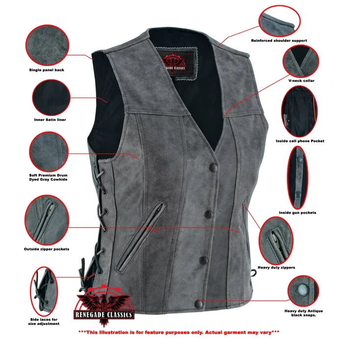 Women's Gray Single Back Panel Concealed Carry Vest