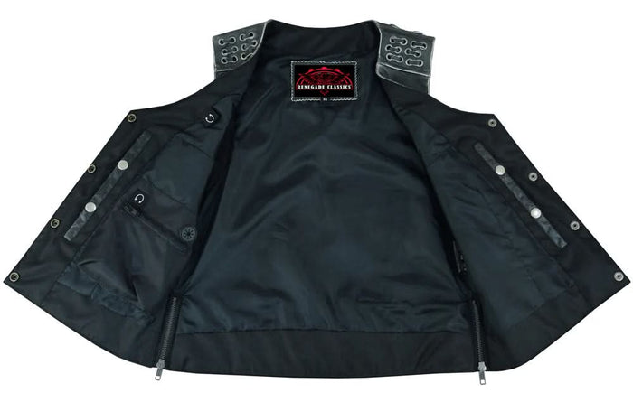 Women's Gray Vest with Grommet and Lacing Accents