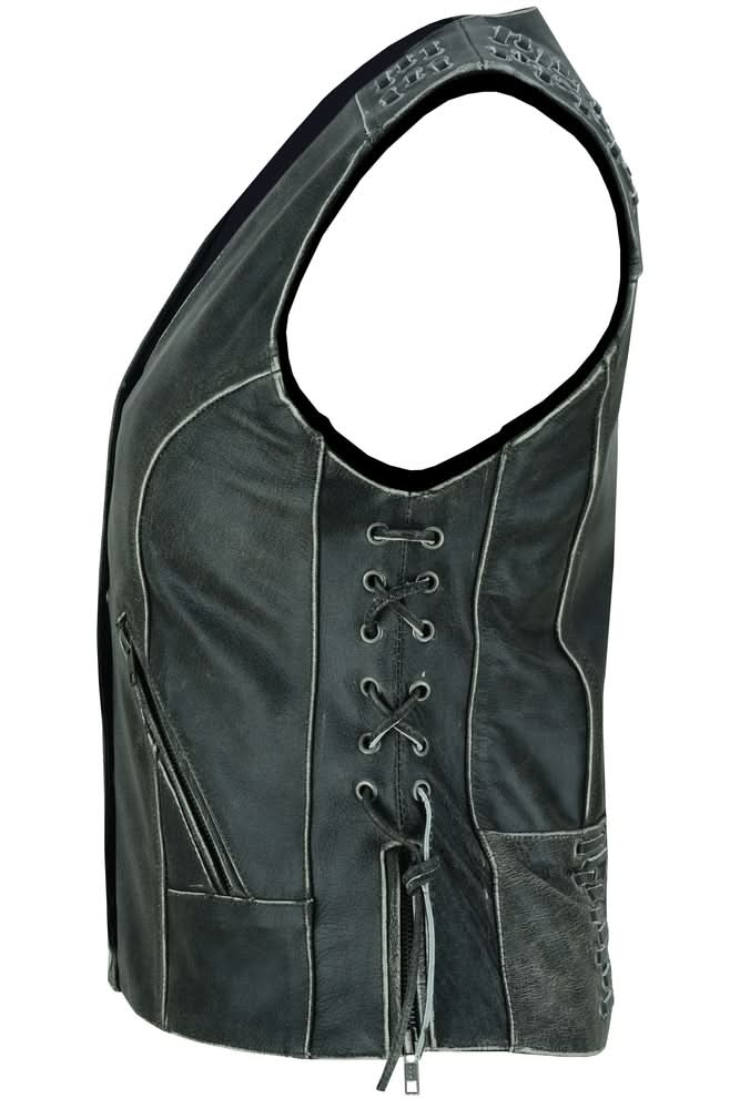 Women's Gray Vest with Grommet and Lacing Accents