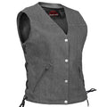 Women's Rough Rub-Off Raw Finish Broken Gray Denim Vest