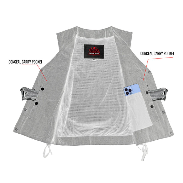 Women's Rough Rub-Off Raw Finish Broken Gray Denim Vest