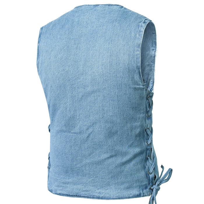 Women's Single Back Panel Concealed Carry Denim Vest - Blue